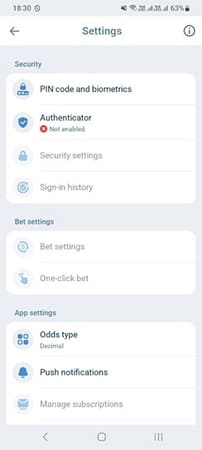 The bookmaker's official app is secure; set up additional security via app settings